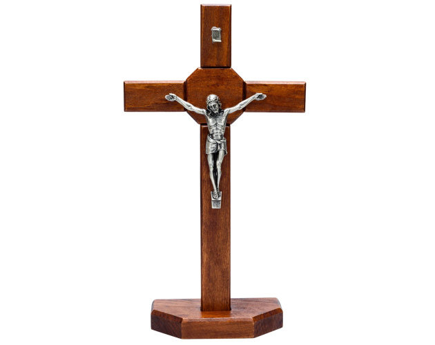 Krzyż stojący drewniany z pasyjką 40 cm – ciemny
