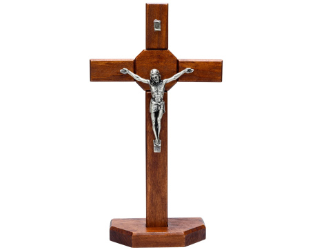 Krzyż stojący drewniany z pasyjką 40 cm – ciemny