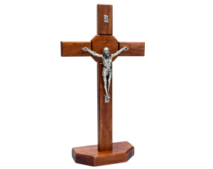 Krzyż stojący drewniany z pasyjką 40 cm – ciemny