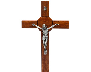 Krzyż stojący drewniany z pasyjką 40 cm – ciemny