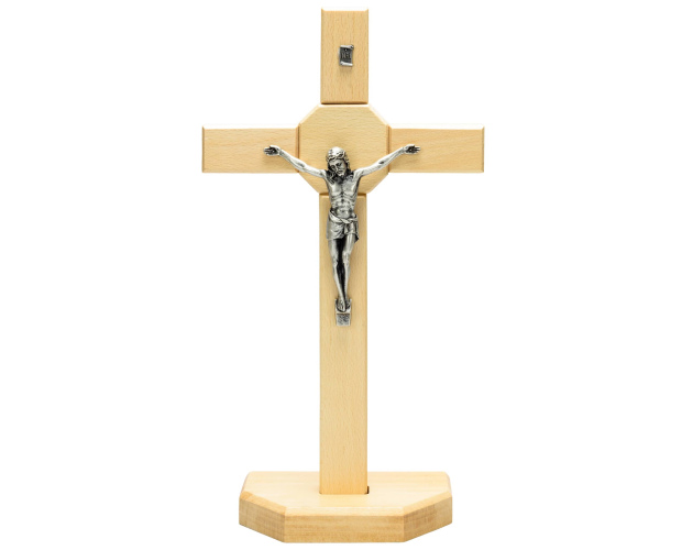 Krzyż drewniany stojący z pasyjką 40 cm – jasny