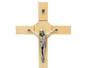 Krzyż drewniany stojący z pasyjką 40 cm – jasny