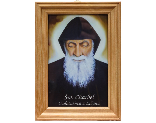 Obrazek Św. Charbel w ramce drewnianej – Cudotwórca z Libanu