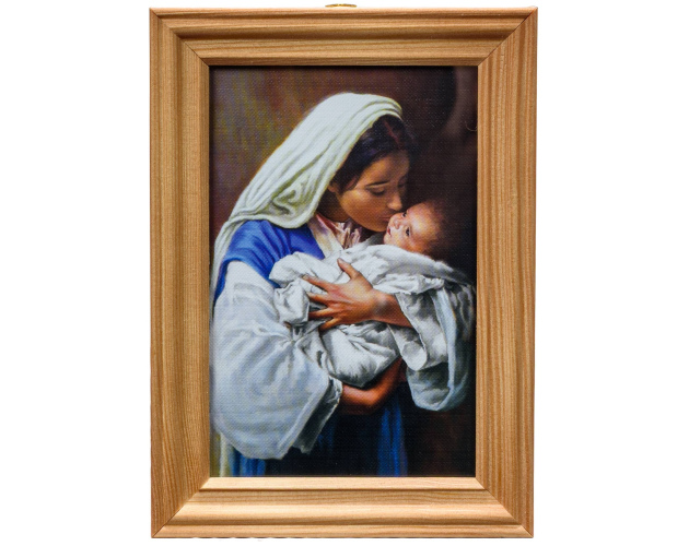 Obrazek Maryja Całującej z Dzieciątkiem w ramce drewnianej 10 x 15 cm