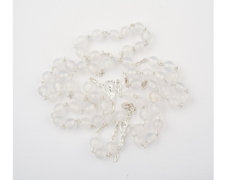 Różaniec Srebrny Agat Biały