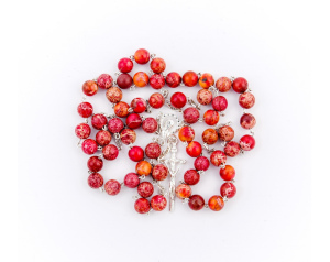 Różaniec srebrny Kamień Cesarski Czerwony