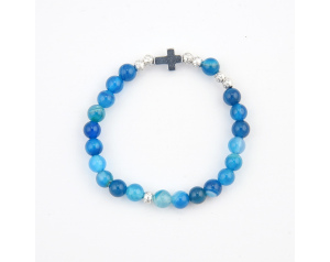 Bransoletka z Krzyżykiem z Kamieni Agat Niebieski