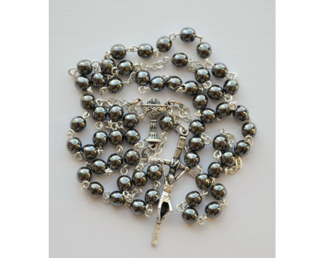 Różaniec komunijny grafitowa kulka