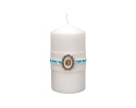 Świeca walec biała 15 cm, ozdobna z Maryją