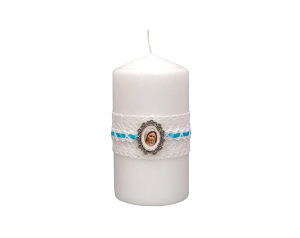 Świeca walec biała 15 cm, ozdobna z Maryją