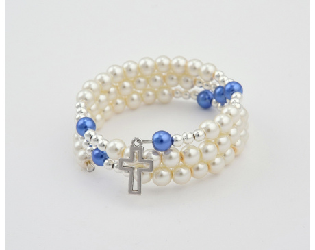 Różaniec Bransoletka Kremowo-Niebieska