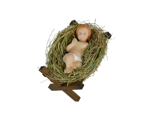 Dzieciątko Jezusek na sianku w drewnianym żłóbku