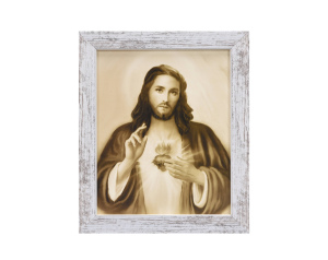 Obraz Serce Jezusa Biała Przecierana Rama