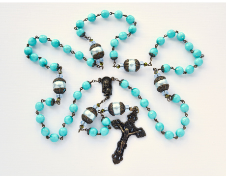 Różaniec antyk niebieski wzór 2