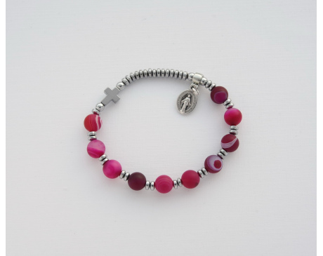 Różaniec Bransoletka Damska 10 Agat Fuksja