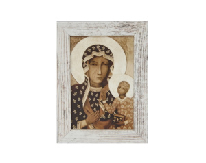 Obraz Matka Boska Częstochowska mała biała przecierana rama