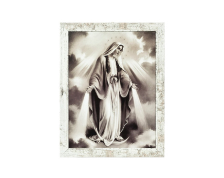 Obraz Matka Boska Niepokalana duży biała przecierana rama