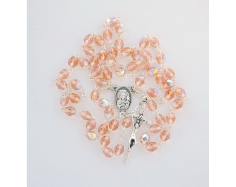 Różaniec Kryształkowy Beżowo-Różowy Opalizowany