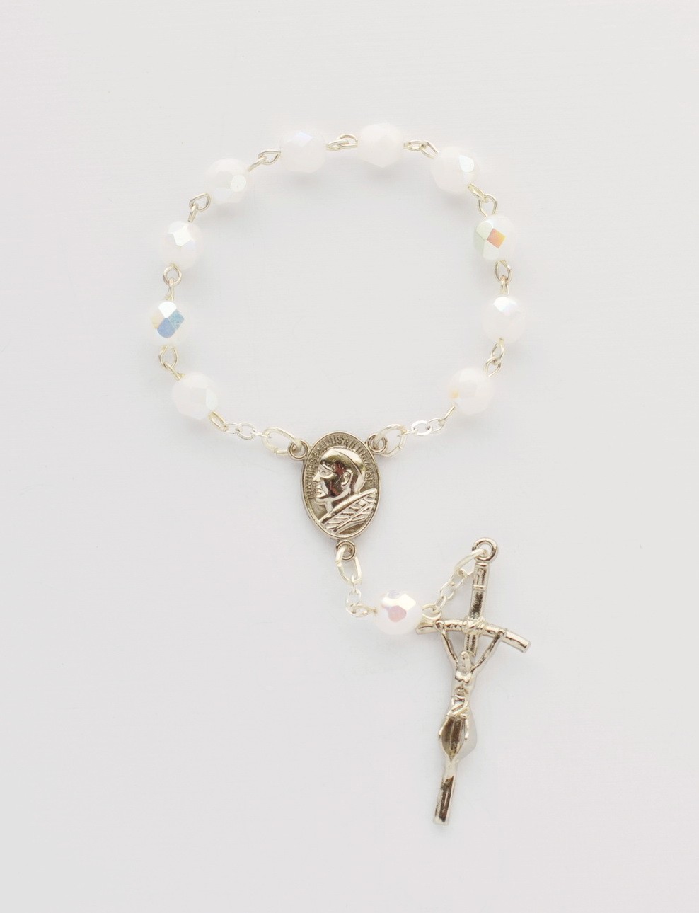 Różaniec kryształkowy 10 biały arktyczny opalizowany