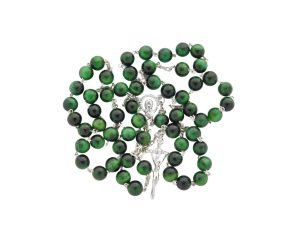 Różaniec Srebrny Tygrysie Oko Zielone