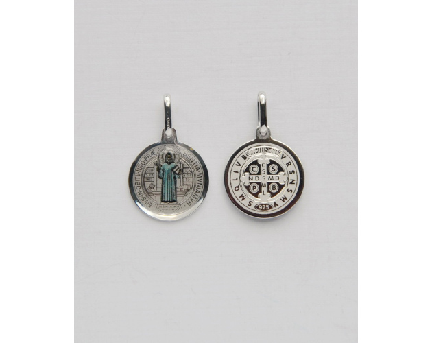 Medalik srebrny św. Benedykt w kolorze