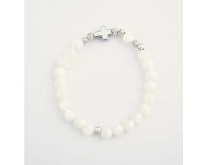 Bransoletka z Krzyżykiem z Kamieni Masa Perłowa