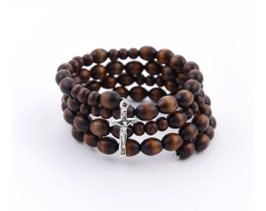 Różaniec Bransoletka Cała Drewno Brąz Ciemny