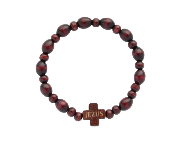 Różaniec Bransoletka Drewno Jezus bordowa