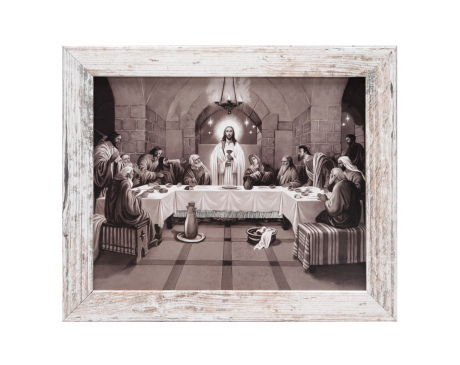 Obraz Ostatnia Wieczerza Biała Przecierana Rama