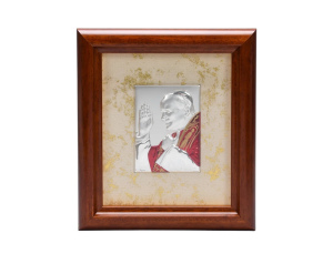 Obrazek srebrny Święty Jan Paweł II w drewnianej ramie