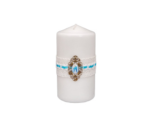 Świeca walec biała ozdobna 15 cm