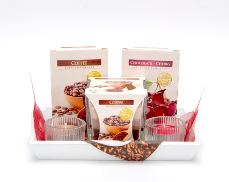 Zestaw Prezentowy ze Świecami Kawa - Czekolada - Wiśnia