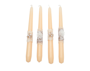 Świeca stołowa ecru zestaw ozdobny wzór 2