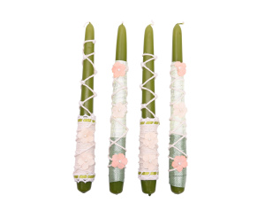 Świeca stołowa zielona zestaw ozdobny