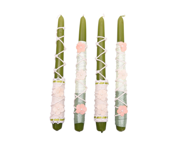 Świeca stołowa zielona zestaw ozdobny