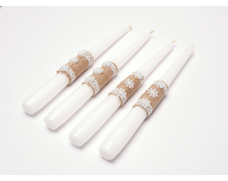 Świece stołowe białe śnieżynki zestaw