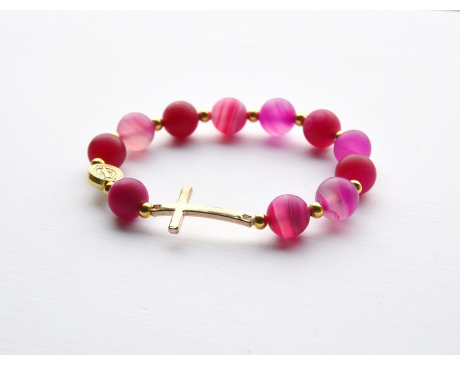 Różaniec bransoletka AGAT RÓŻOWY 10 mm