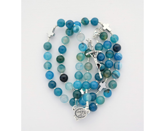 Różaniec Na Szyję z Kamieni Agat Niebieski