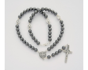 Różaniec Na Szyję z Kamieni Hematyt Benedykt