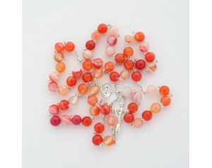 Różaniec Srebrny Agat Czerwony wstęgowy