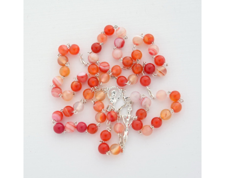 Różaniec Srebrny Agat Czerwony wstęgowy