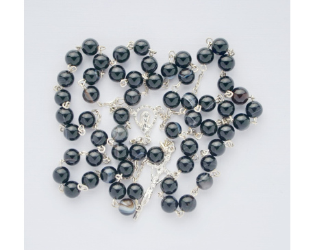 Różaniec Srebrny Agat Czarny