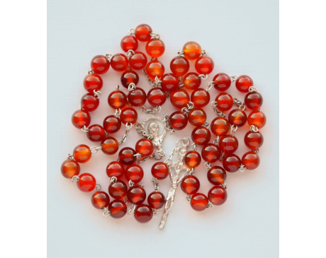 Różaniec Srebrny Karneol