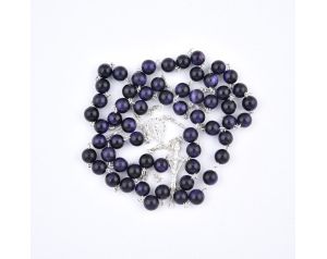 Różaniec Srebrny Tygrysie Oko Purpurowe