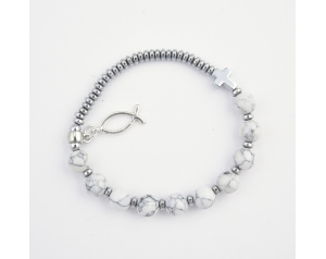 Różaniec Bransoletka Howlit Biały, Hematyt