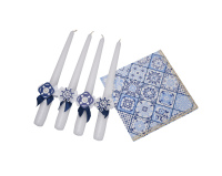 Eleganckie Świece Ozdobne Azulejos, Zestaw z Serwetkami