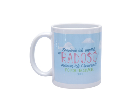 Kubek ceramiczny Radość z cytatem biblijnym - prezent inspirowany wiarą