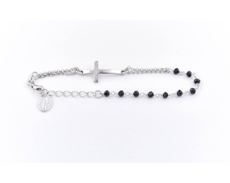 Bransoletka Religijna z Krzyżem Czarne Koraliki