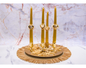 Świece stołowe złote serca zestaw ozdobny 4 szt