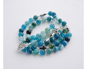 Różaniec Na Szyję z Kamieni Agat Niebieski